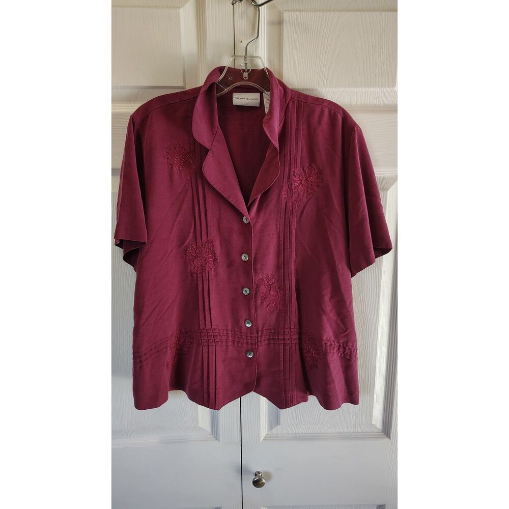 Alfred Dunner Pink Embroidered & Pintuck Short-Sleeve Blouse 12